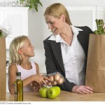 Mother and Daughter Unpacking Groceries